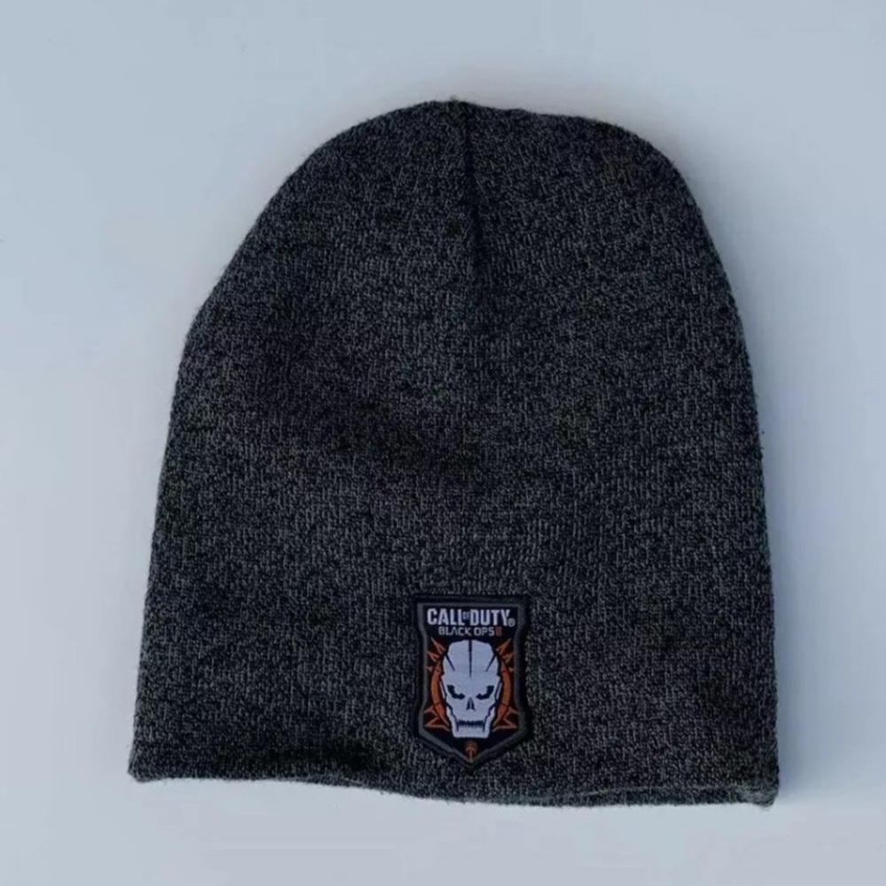 EUC Call of Duty BO3 Knit Beanie Hat | Striped + Skull Logo | Reversible